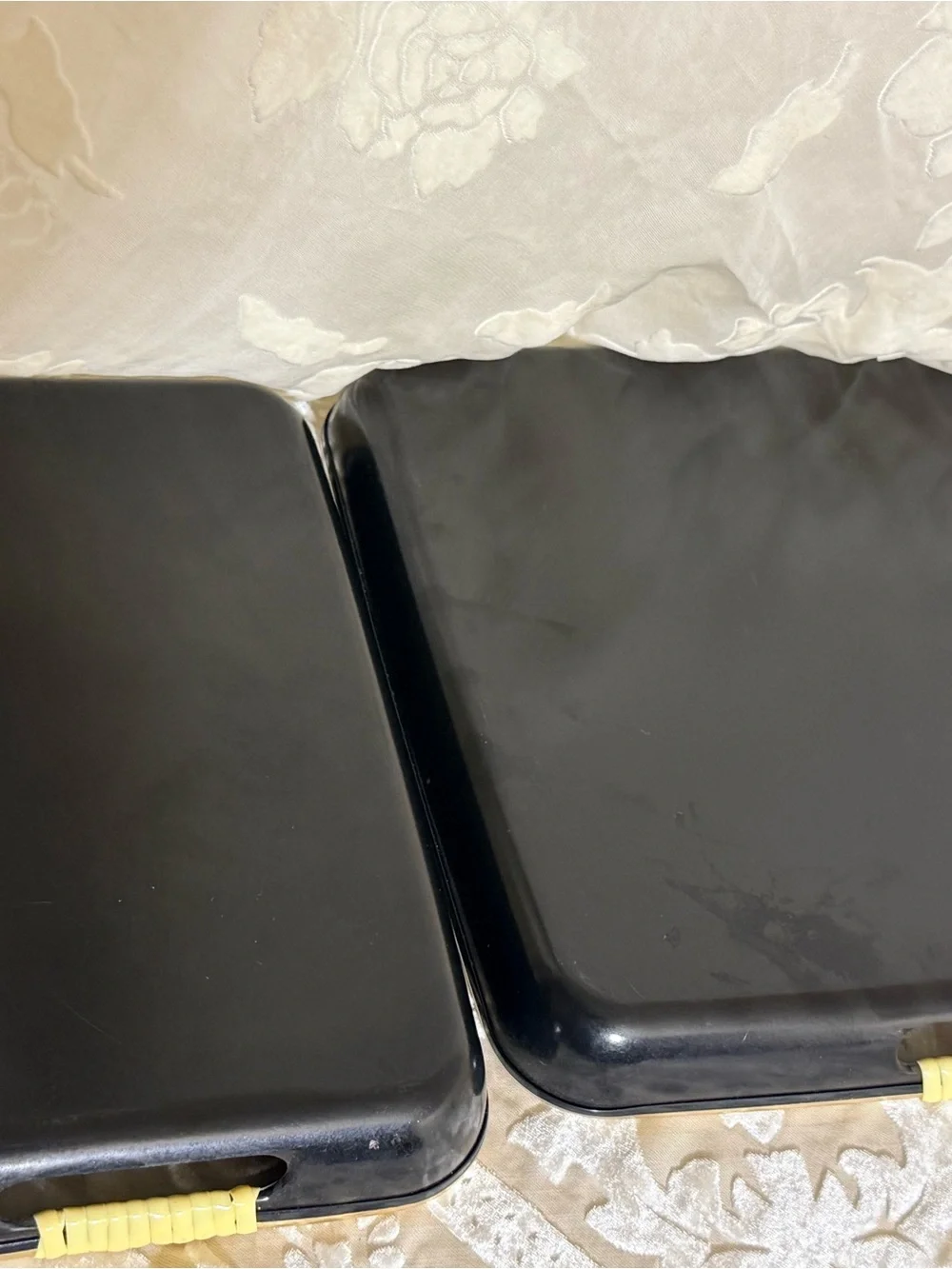 Vintage Peacock Peony Serving Tray Set Black Lacquer Style Gold Trim Asian MCM